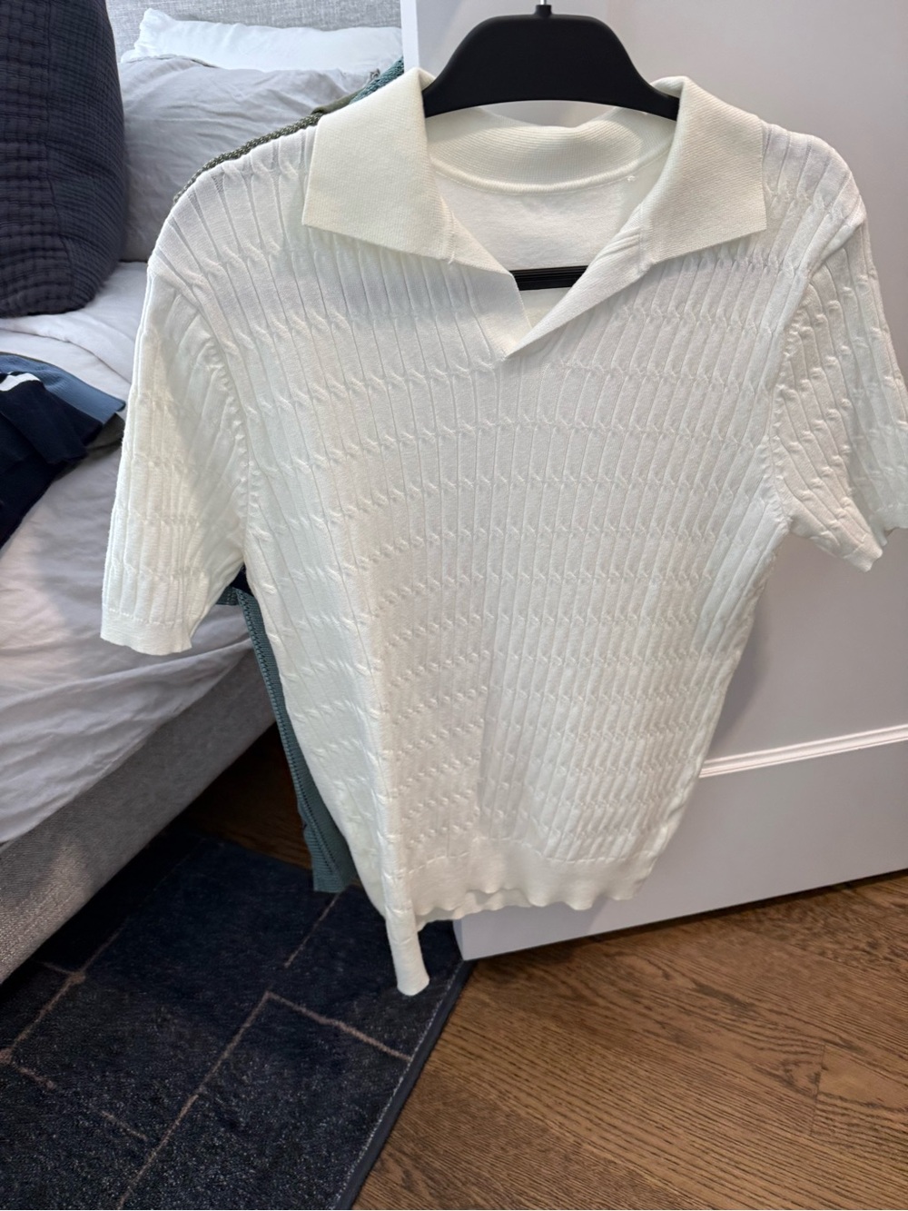Cream Knit Short-Sleeve Polo Sweater